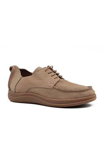 Tuna Genuine Nubuck Leather Beige Casual Men's Shoes - Rubber Sole - 215340
