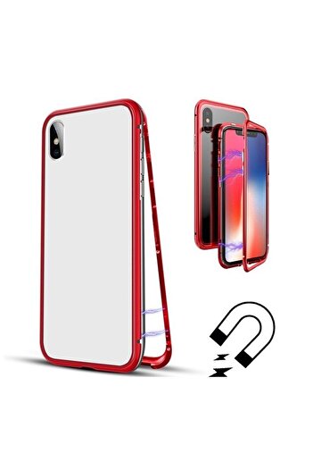 Bibilel Protective Case Magnetic 360 with Glass Film for Apple iPhone X, Red