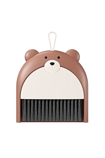 Flippy Broom and Dustpan Set, Flippy, For Office, PP, Bear Pattern, 23.5 x 18 cm, Brown