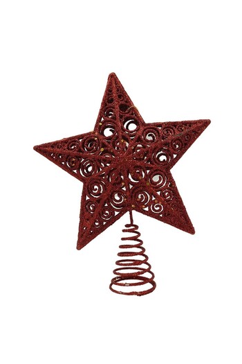 Flippy Decorative Christmas Tree Topper, Red, Star Shape, Spiral Design, Plastic/Metal, 19 cm x 23 cm, Indo