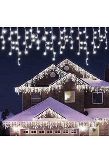 Flippy Christmas Icicle Lights, 10 m, IP44, 286 LEDs, Cool White, 8 Light Modes, Remote, Interconnectable,