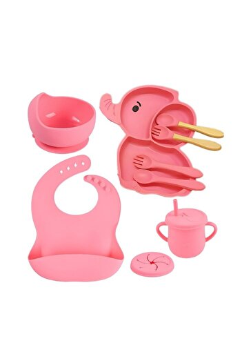Flippy Set 10 Pieces Serving Set, Flippy, for Babies and Children, Silicone/Wood, Anti-slip Suction Cups, A