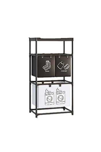 Flippy Laundry Basket, Flippy, 3 Shelves, 3 Baskets, Stainless Steel Frame, 123x28x57 cm, Black