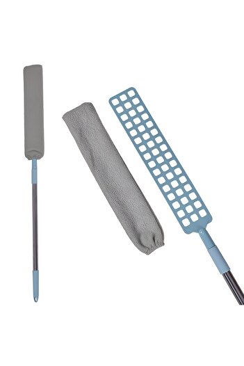 Flippy Dusting Brush, Flippy, Extendable Handle, Microfiber Cloth Included, Easy to Clean, Blue Gray