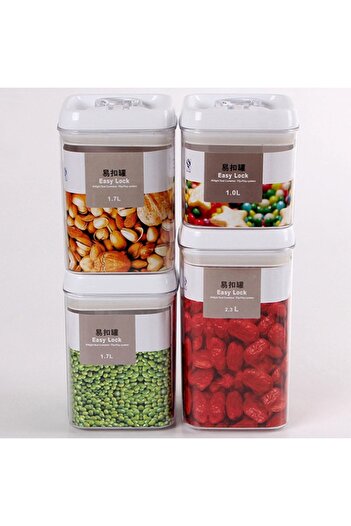 Flippy Food Storage Containers, Set of 4 for Kitchen Spices with Airtight Lid, Plastic PP, Transpare