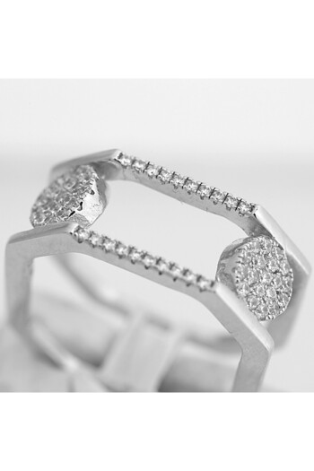 Flippy Inel Octagonal din Argint 925, cu doua cercuri si pietre, marimea 56