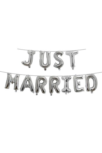 Flippy Set baloane folie metalică, Flippy, figurine cu litere, Just Married, nuntă, 40 cm, aer/heliu, argintiu