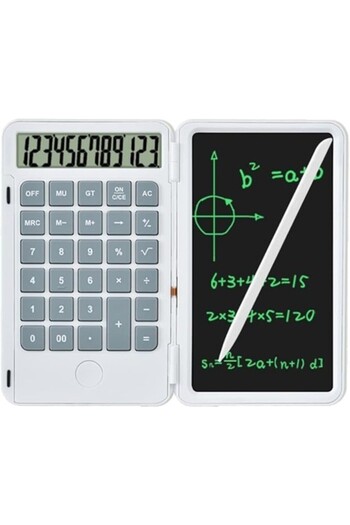 Flippy Rechargeable Handheld Calculator with Writing Board, Flippy, 15 cm Screen, White Color