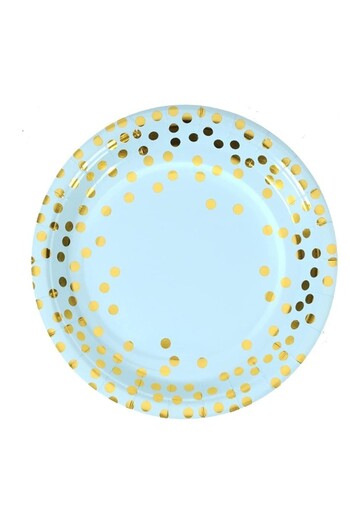 Flippy Set 10 Disposable Plates, Flippy, Polka Dot Print, Made of Cardboard, Diameter 23 cm, Blue/Gold