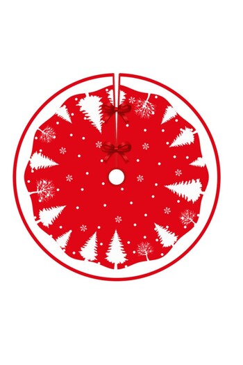 Flippy Christmas Tree Mat, Flippy, Fluffy Fabric, Tie-On Bows, Fir Tree Pattern, Red/White, Diameter 90 cm