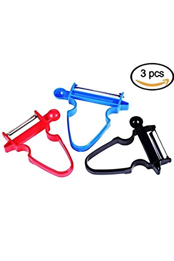 Flippy Set 3 Accessories for Peeling, Slicing, and Grating, Flippy, for Vegetables and Fruits, Black-Red-Bl