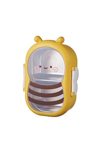 Flippy Lunch Box, Flippy, Made of PP and Stainless Steel, Bee Model, 2 Compartments, 301-500 ml, Yellow