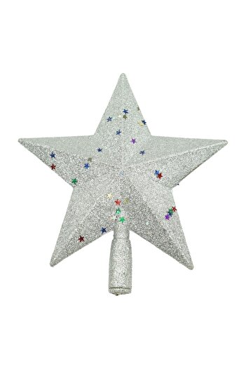Flippy Decorative Christmas Tree Topper, Silver, Star-Shaped, Sequined Design, Plastic, 18 cm x 20 cm, Indo