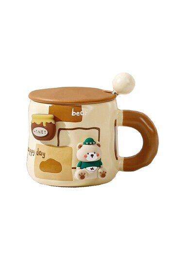 Flippy Ceramic Mug, Flippy, Bear Pattern for Boys, Universal Mug, Tea Mug, Beige