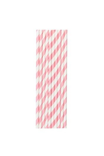 Flippy Set 25 Straws, Flippy, Paper, 20 cm, Striped Design, White/Pink