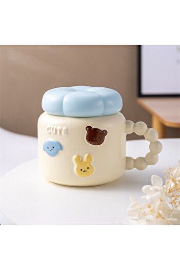 Flippy Cana pentru Copii, Flippy, din Portelan, print Figurine Animalute, Model CUTE, Cana cu Capac, 400ml,