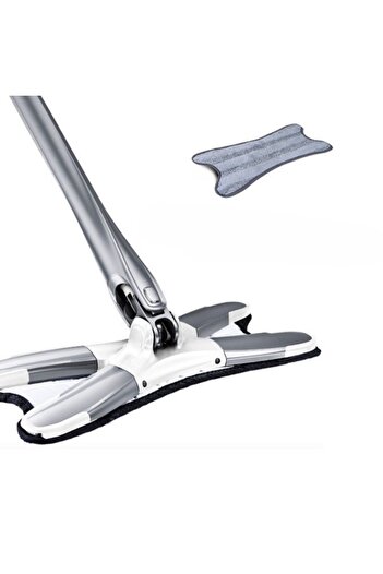 Flippy Flat Mop, Flippy, with Wringing System, 4 Cloths Included, Telescopic Length 140 cm, Silver