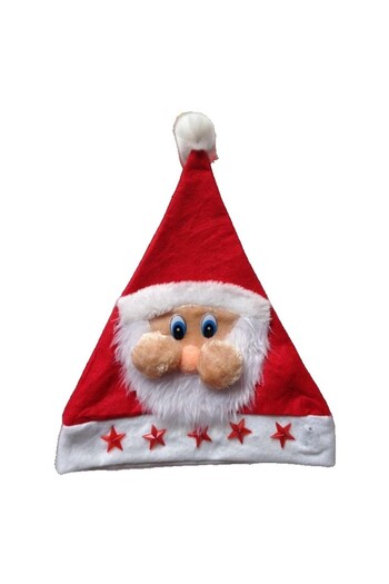 Flippy Santa Claus Hat with Red Stars, Flippy, Universal Size, Textile Material, 28 x 37 cm, White/Red