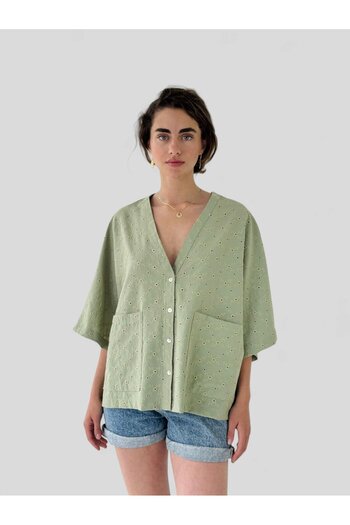 Retrobird Σχέδιο V-Neck Brode Kimono Γυναικείο πουκάμισο Çağla