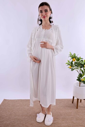 ByLohusa Effortt Ecru Hijab Pregnant Maternity Set Byl2T24052