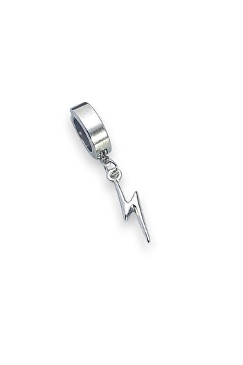 Lynare Sıkıştırmalı Mıknatıslı Trend Şimşek Model Sallantılı Erkek 316l Çelik Gri Küpe Ear Cuff 1 Adet