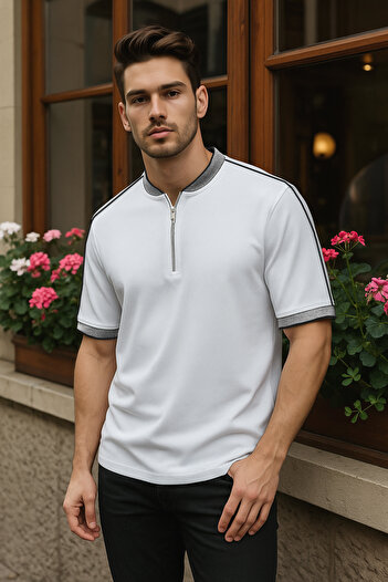 Trendyol Collection White Polo Neck Ribbed T-Shirt - Regular Fit Tmnss25Po00016