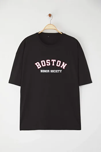 Trendyol Collection Big Size Black Oversize/Wide Cut City Printed 100% Cotton T-Shirt Tmnss23Ts00135
