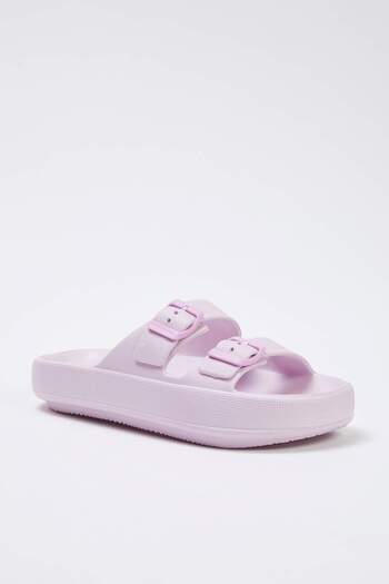 TRENDYOL SHOES Jemně růžová přezka s dvojitým páskem Detailní lehká podrážka Dámské pantofle TAKSS25TE00019