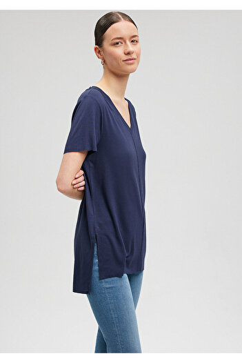 Mavi Navy Blue V-Neck Viscous T-Shirt - Loose Fit166775-70497