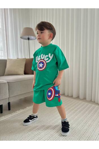 JELİBOOM Bluey Baskili Yazlik Alt Üst Takim Şort Takim Yeşi̇l