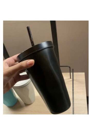Generic Stainless Steel Insulated Coffee Tumbler Cup with Lid and Straw Black