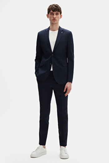 Tween Slim Fit Lacivert Düz Yünlü Bi Stretch Takim Elbise