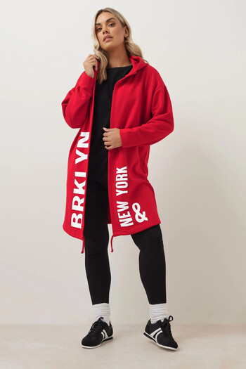 Stil Diva Large Size Hooded Long Sleeve Letter Printed Pocketless Cardigan 303982