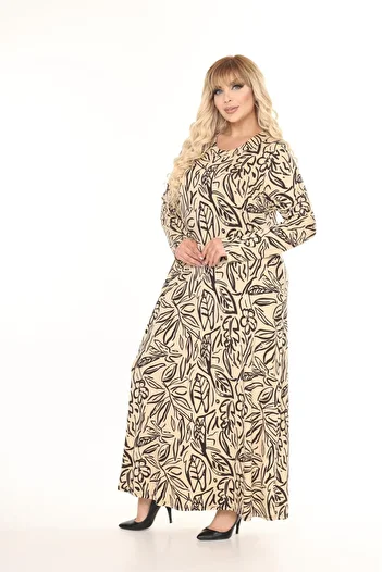 mezura tekstil Women's Plus Size Long Sleeve Viscose Combed Cotton Hijab Suitable Long Maxi Dress