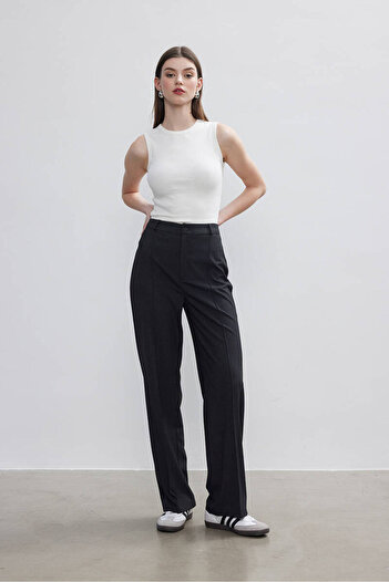 BE BLUE Anthracite Ribbed Palazzo Trousers
