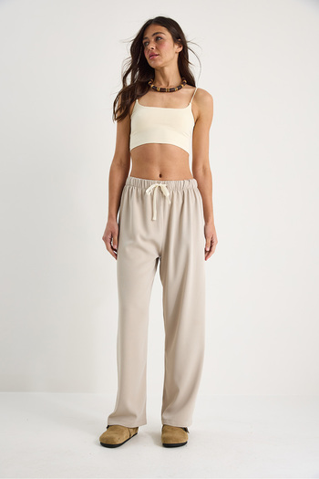 Bianco Lucci Women's Elastic Waist Tie High Waist Loose Casual Pants 3242 60281042