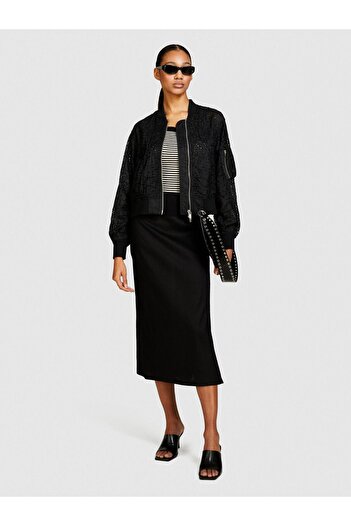 Sisley Linen and Cotton Blended Slit Midi Pencil Skirt Women's Black Skirt - 324P4U6Wl0023