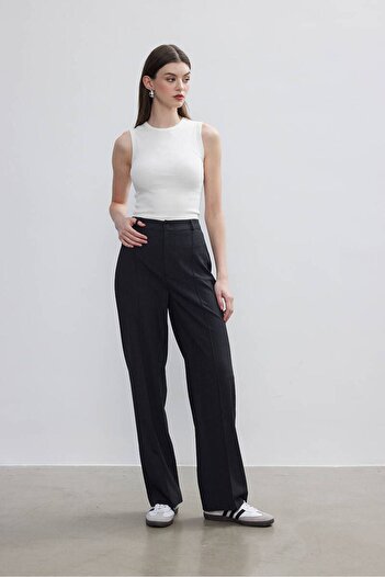 BE BLUE Anthracite Ribbed Palazzo Trousers