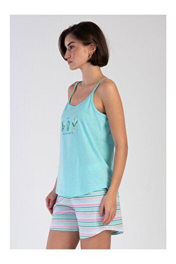 VİENETTA Cotton Women's Rope Strap Pajama Set with Shorts