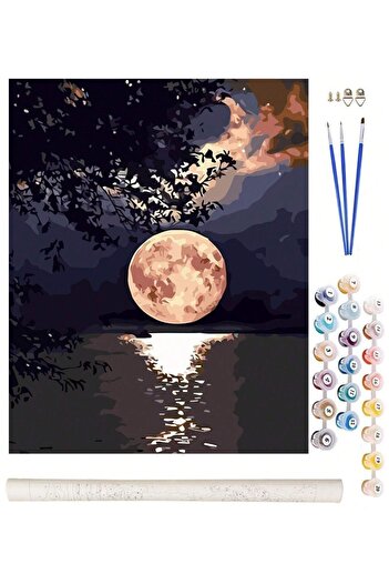 zola Paint by numbers set for children/adults, night landscape with full moon, canvas 40x50 cm, accessories included