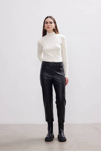 BE BLUE BLACK STITCH DETAILED LEATHER PANTS