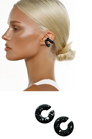 TAKIŞTIR Siyah Renk Ear Cuff Küpe (Çift)