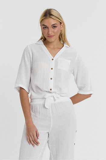 Heaven Ephesus Set - Muslin Front Tie Blouse and Buttoned Trousers Set -1020-2100-