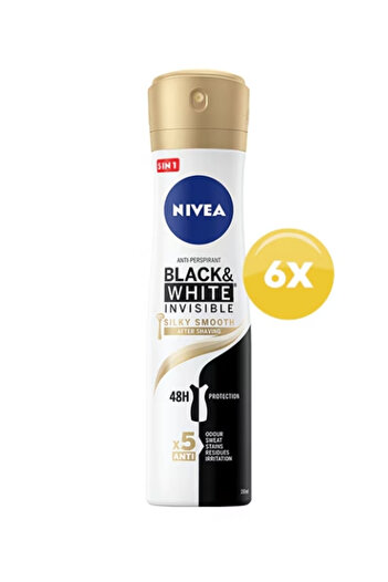 NIVEA Package: Deodorant Spray Black & White Silky Smooth, 150 ml X 6 Pieces