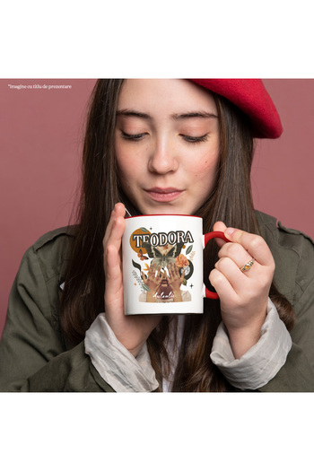 StoryGift Romania Mug With The Name Teodora, Girl Collage, Butterfly, Flowers, Circle, 330ml, Ceramic with Handle, With ,STG.