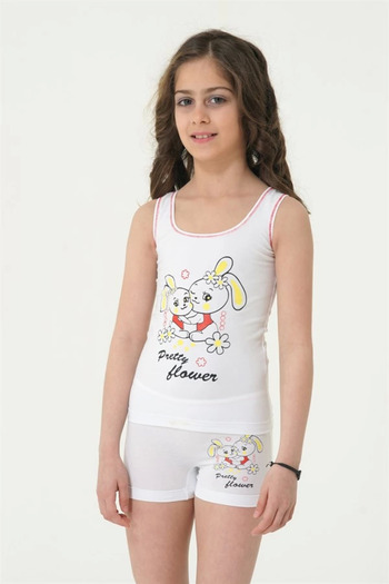 kapsulavm Berrak Girl Rabbit Print Wide Strap Elastane Set