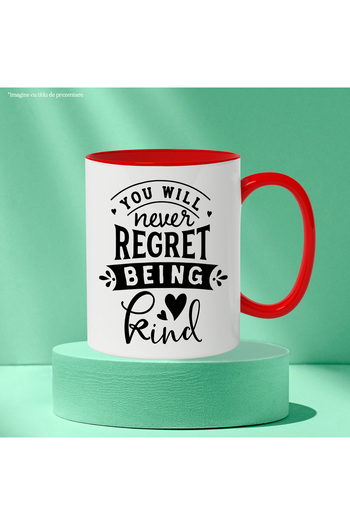StoryGift Romania Mug with hearts and the text "You will never regret being good" with Red Handle, With ,STG