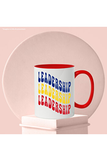 StoryGift Romania Mug The Word Leadership, in the Colors of the Romanian Flag, Red, Yellow, Blue, with ,STG