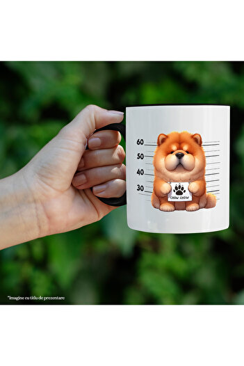 StoryGift Romania Cana cu Chow Chow, caine, animal de companie, ilustratie, blanos, labuta, trist,, Cu Maner Negru