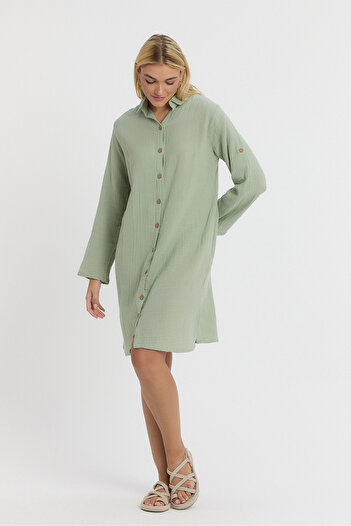 Heaven Ephesus Muslin Cotton Collared Tunic - 1060